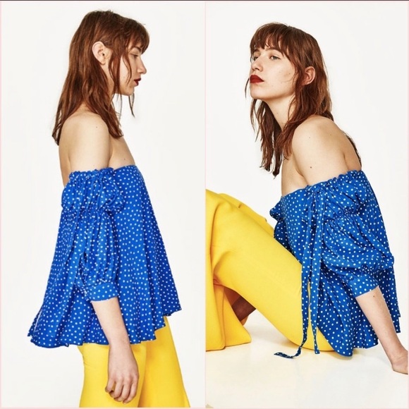 Zara Off The Shoulder Polka Dot Top M - Picture 2 of 15